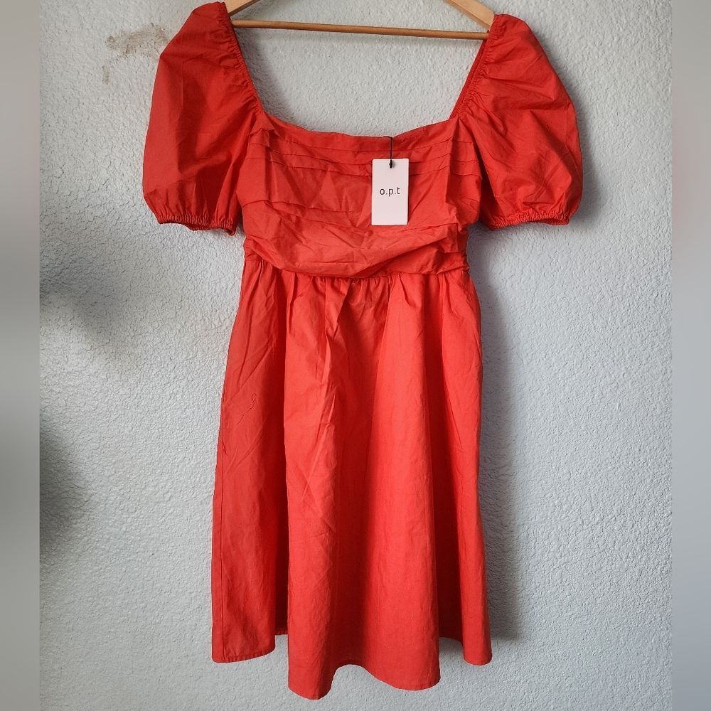 O.P.T Red Puff Sleeve Babydoll Dress